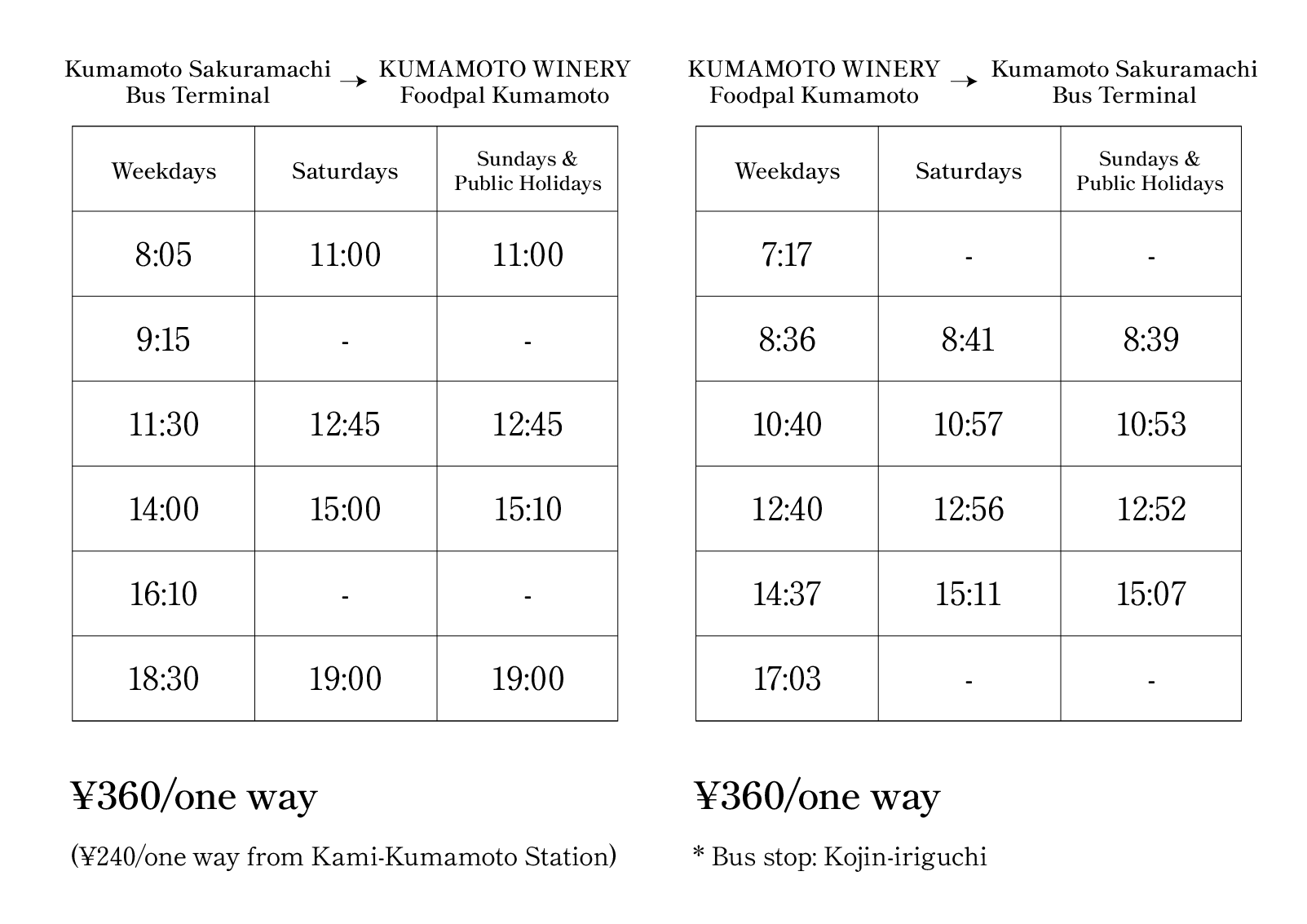 Bus timetable